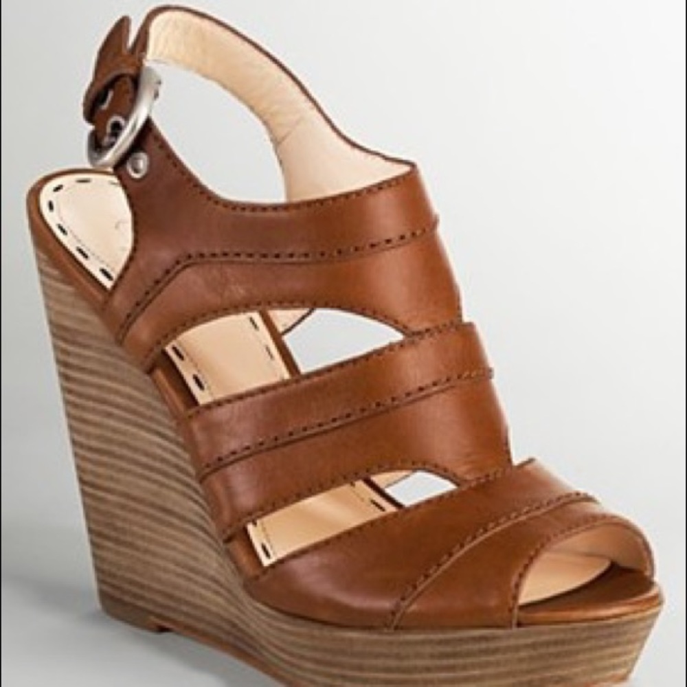 Coach Jazlyn Leather Wedge Sandals Cognac